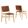 Modway Saoirse Wood Dining Side Chair-Set of 2-Woven Leather Seating in Natural Brown