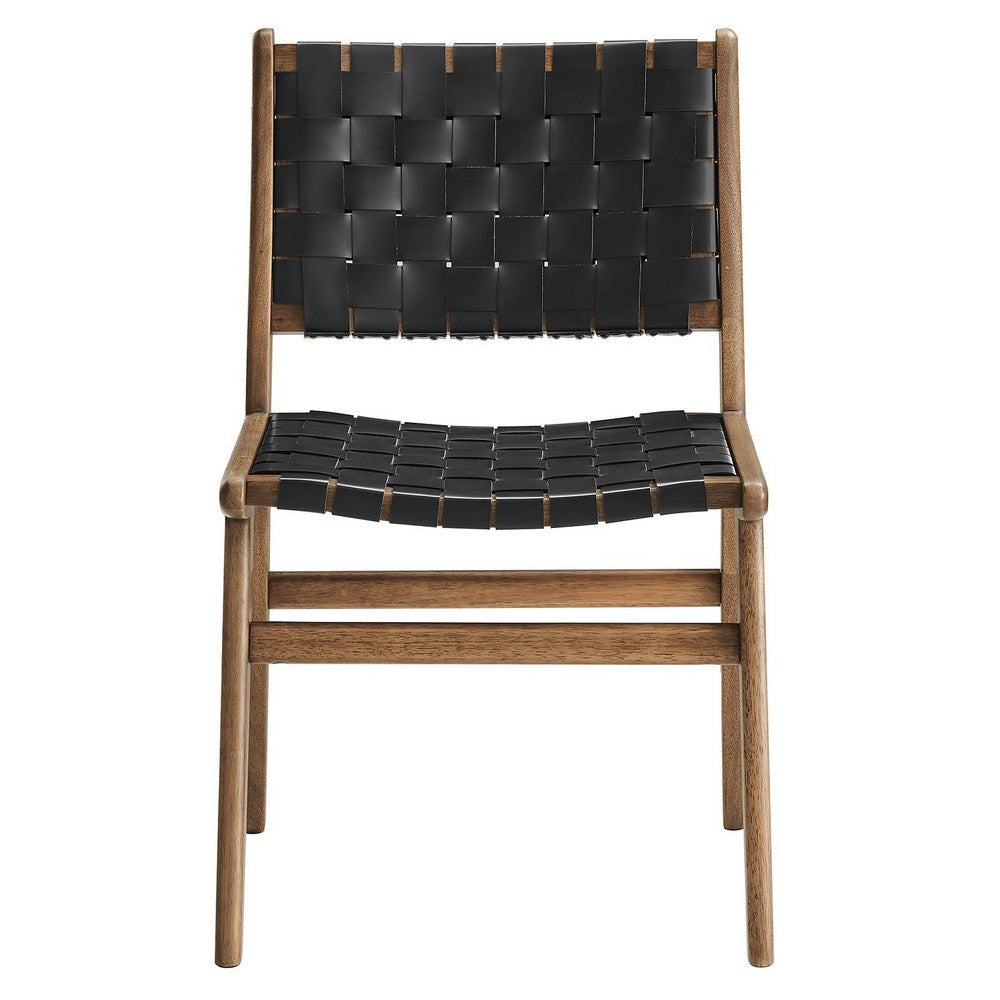 Modway Saoirse Wood Dining Side Chair-Set of 2-Woven Leather Seating in Walnut Black MDY-EEI-6544-WAL-BLK