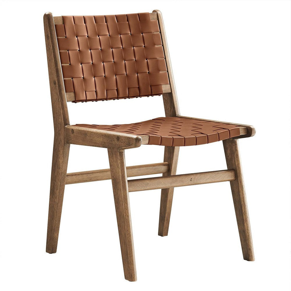 Modway Saoirse Wood Dining Side Chair-Set of 2-Woven Leather Seating in Walnut Brown MDY-EEI-6544-WAL-BRN