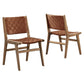 Modway Saoirse Wood Dining Side Chair-Set of 2-Woven Leather Seating in Walnut Brown