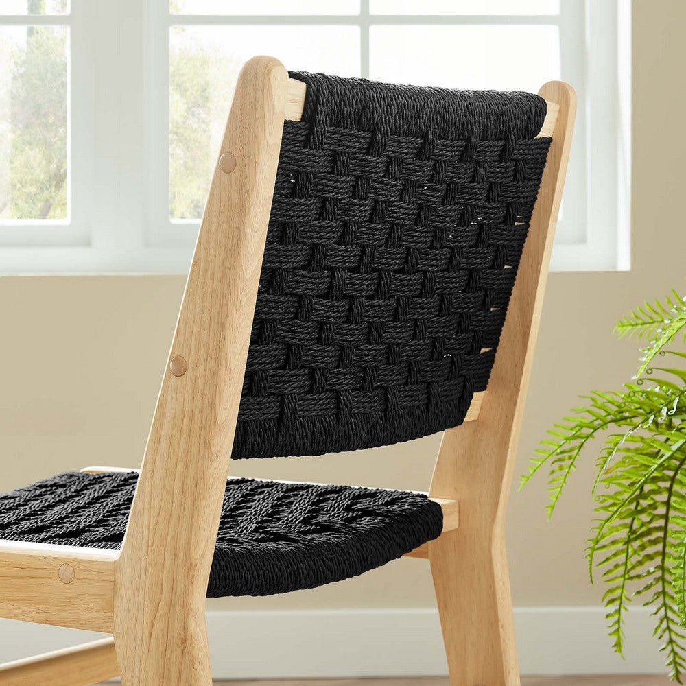 Modway Saoirse Wood Dining Side Chair-Set of 2-Woven Rope Seating in Natural Black MDY-EEI-6545-NAT-BLK