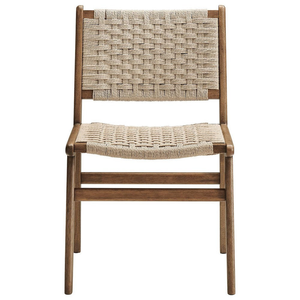 Modway Saoirse Wood Dining Side Chair-Set of 2-Woven Rope Seating in Walnut Natural MDY-EEI-6545-WAL-NAT