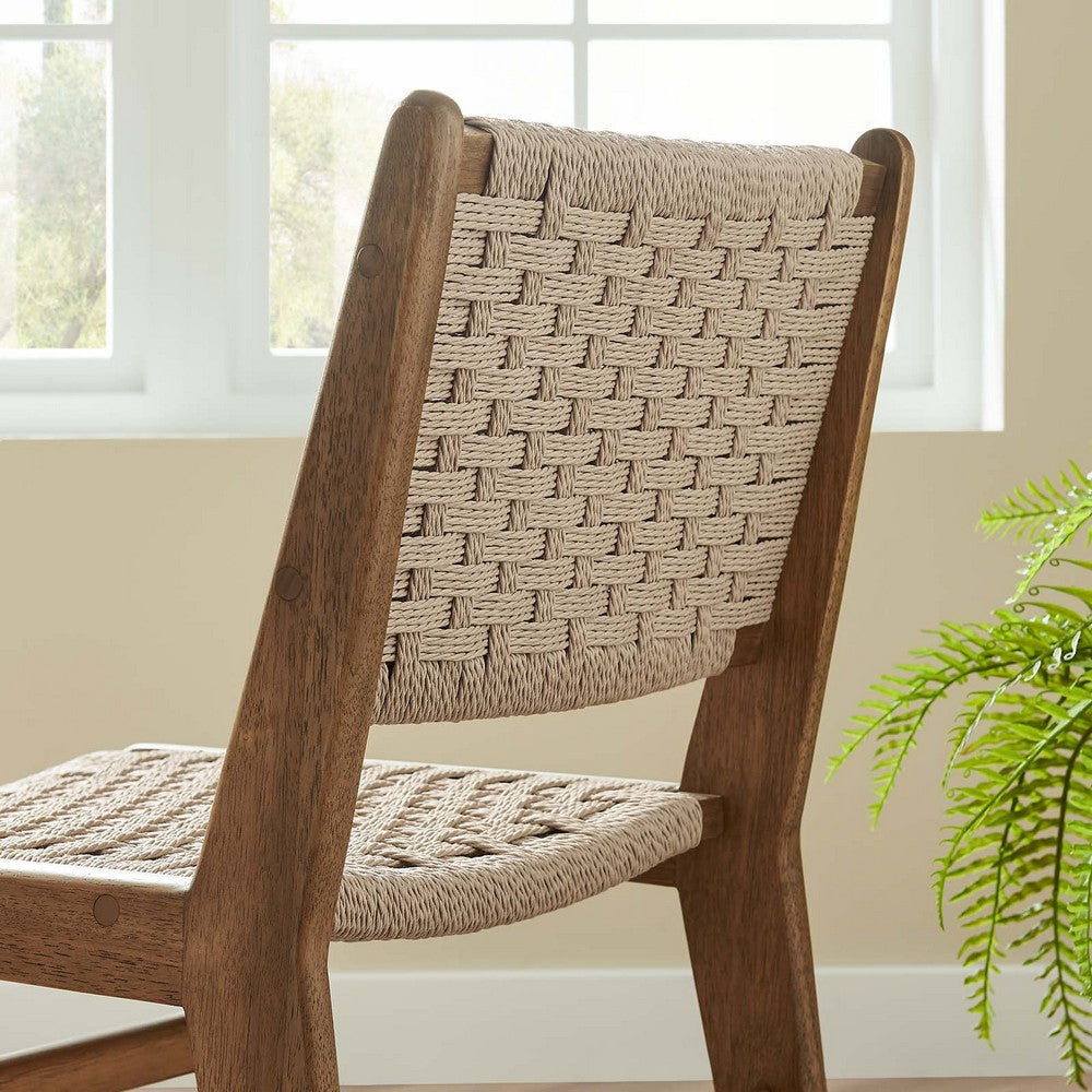 Modway Saoirse Wood Dining Side Chair-Set of 2-Woven Rope Seating in Walnut Natural MDY-EEI-6545-WAL-NAT