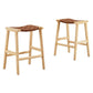 Modway Saoirse Faux Leather Wood Counter Stool - Set of 2 in Natural Brown