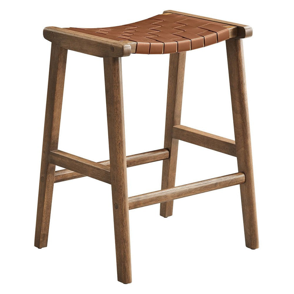 Modway Saoirse Faux Leather Wood Counter Stool - Set of 2 in Walnut Brown MDY-EEI-6547-WAL-BRN