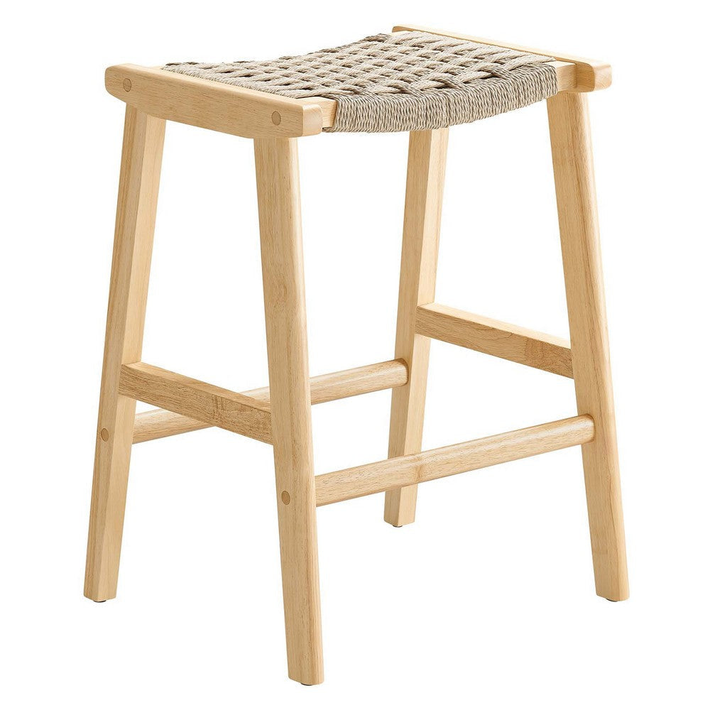 Modway Saoirse Woven Rope Wood Counter Stool - Set of 2 in Natural Natural MDY-EEI-6548-NAT-NAT