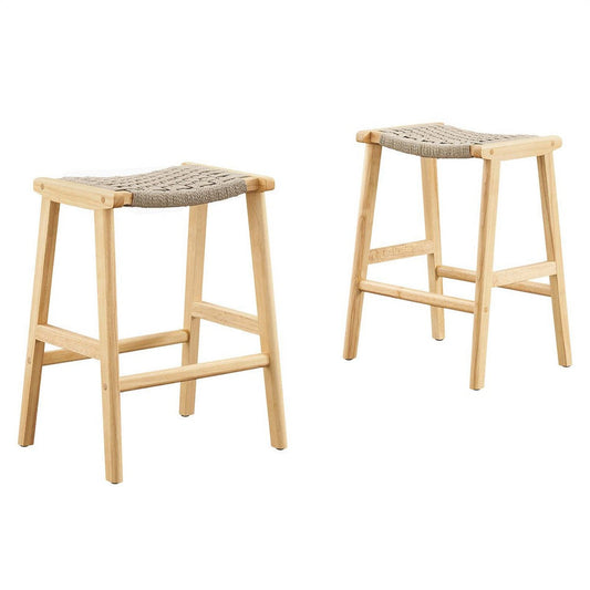 Modway Saoirse Woven Rope Wood Counter Stool - Set of 2 in Natural Natural