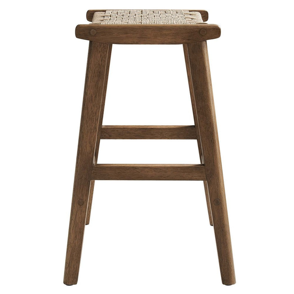 Modway Saoirse Woven Rope Wood Counter Stool - Set of 2 in Walnut Natural MDY-EEI-6548-WAL-NAT