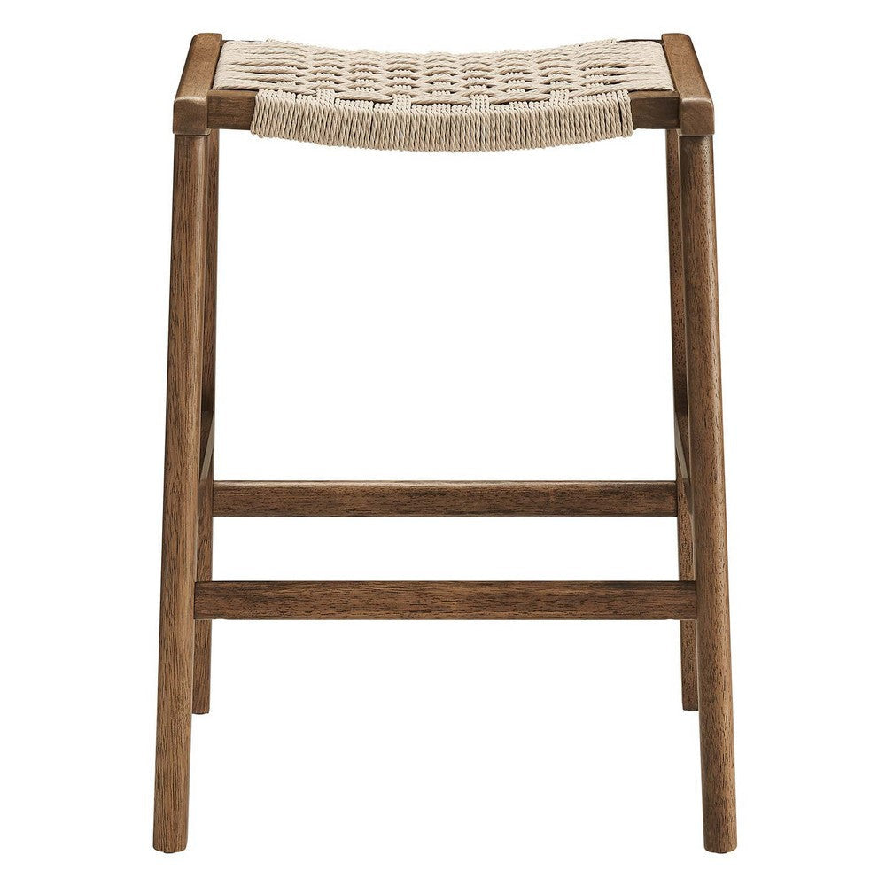 Modway Saoirse Woven Rope Wood Counter Stool - Set of 2 in Walnut Natural MDY-EEI-6548-WAL-NAT