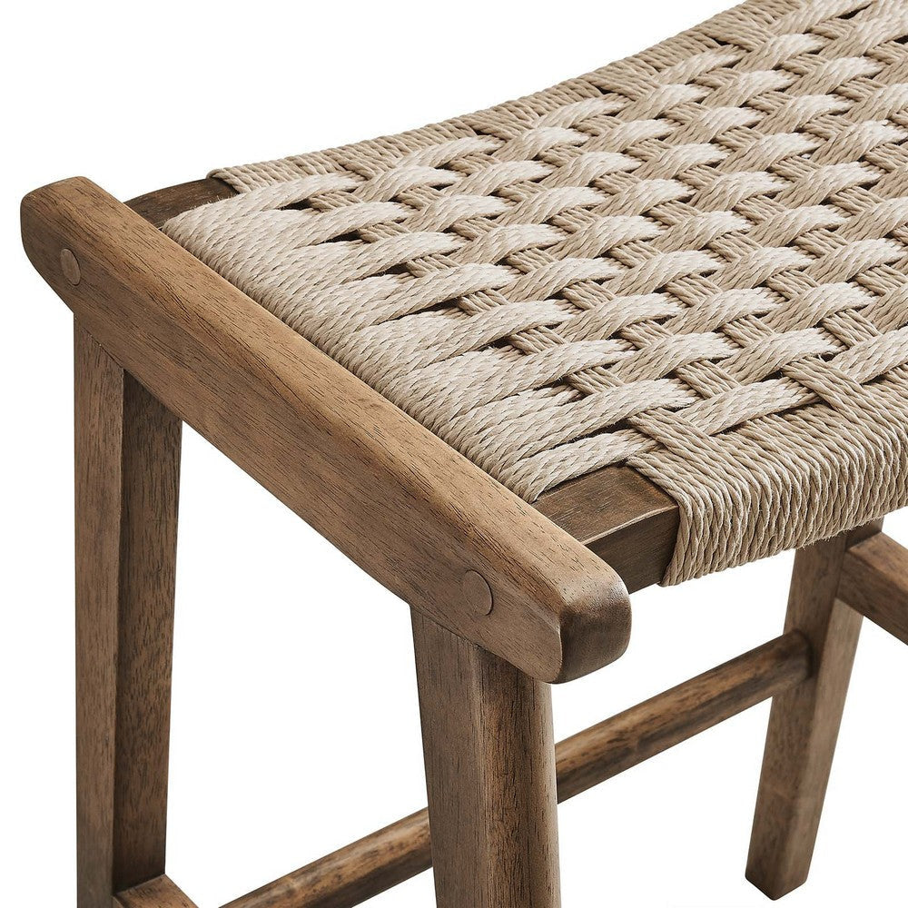 Modway Saoirse Woven Rope Wood Counter Stool - Set of 2 in Walnut Natural MDY-EEI-6548-WAL-NAT