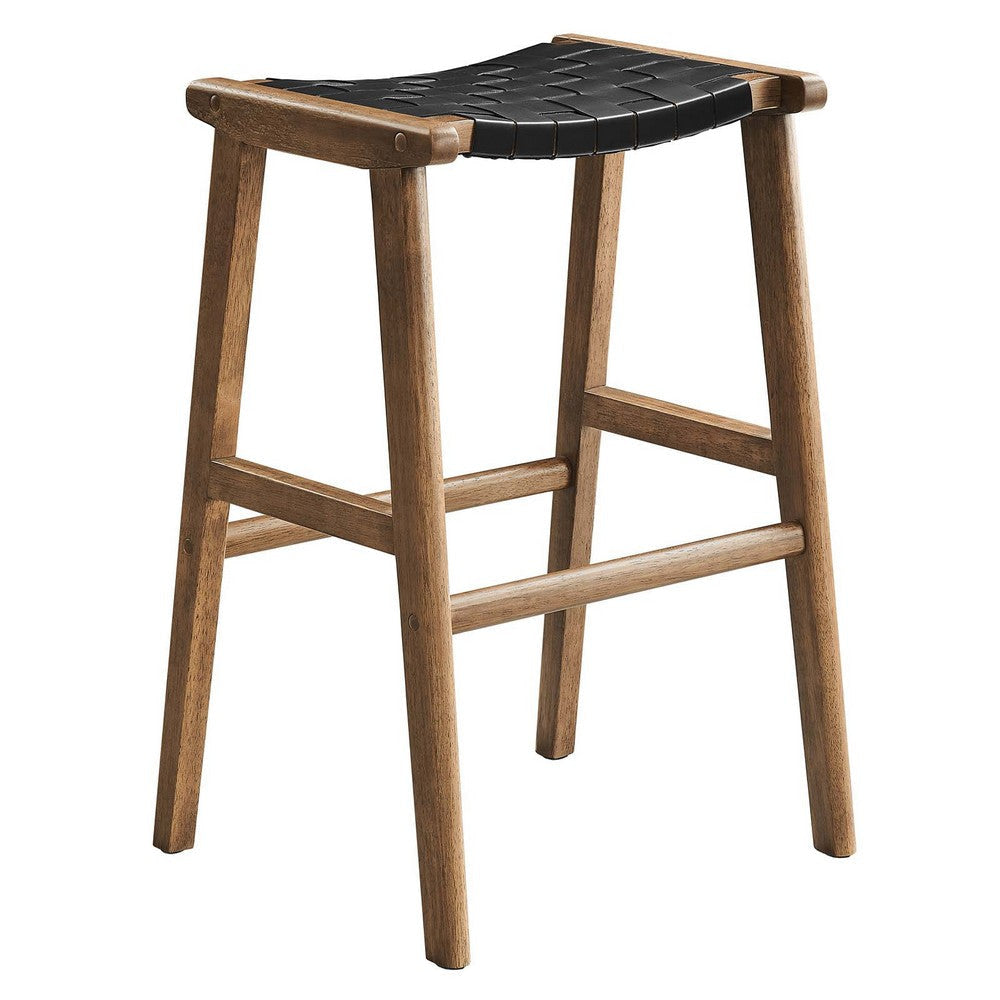 Modway Saoirse Faux Leather Wood Bar Stool - Set of 2 in Walnut Black MDY-EEI-6549-WAL-BLK