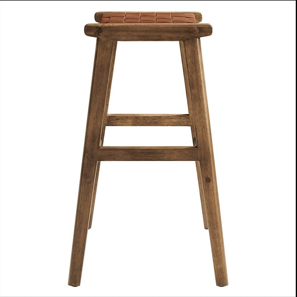 Modway Saoirse Faux Leather Wood Bar Stool - Set of 2 in Walnut Brown MDY-EEI-6549-WAL-BRN