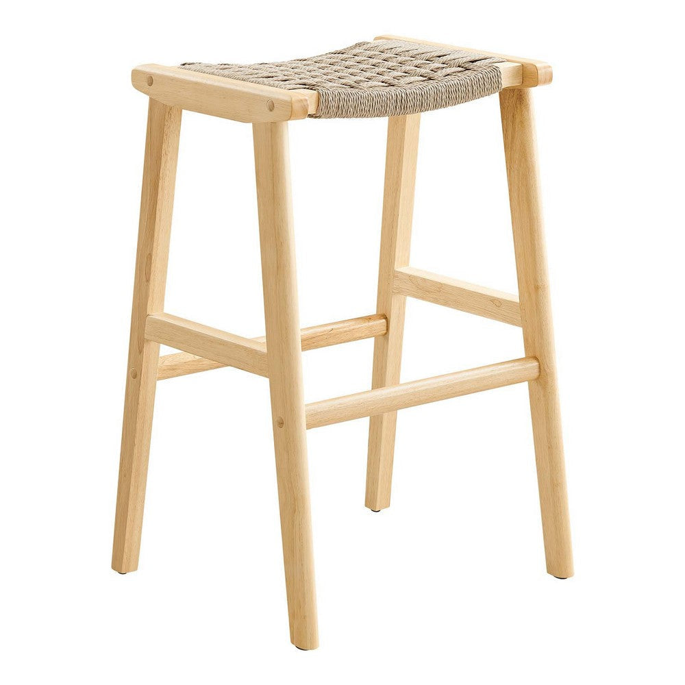 Modway Saoirse Woven Rope Wood Bar Stool - Set of 2 in Natural Natural MDY-EEI-6550-NAT-NAT