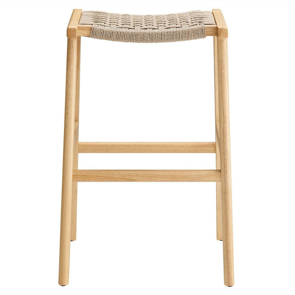 Modway Saoirse Woven Rope Wood Bar Stool - Set of 2 in Natural Natural MDY-EEI-6550-NAT-NAT