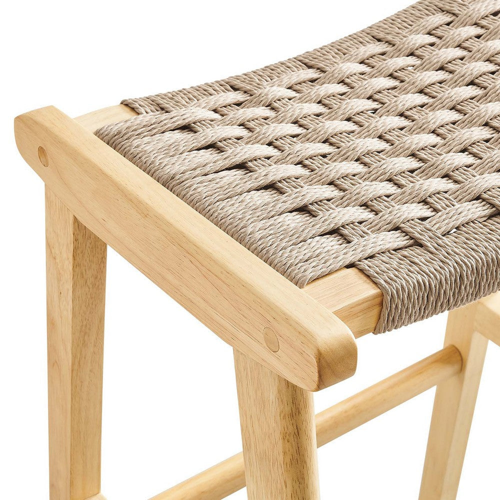 Modway Saoirse Woven Rope Wood Bar Stool - Set of 2 in Natural Natural MDY-EEI-6550-NAT-NAT