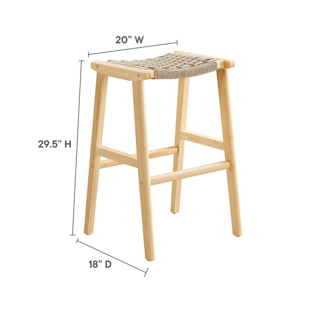 Modway Saoirse Woven Rope Wood Bar Stool - Set of 2 in Natural Natural MDY-EEI-6550-NAT-NAT