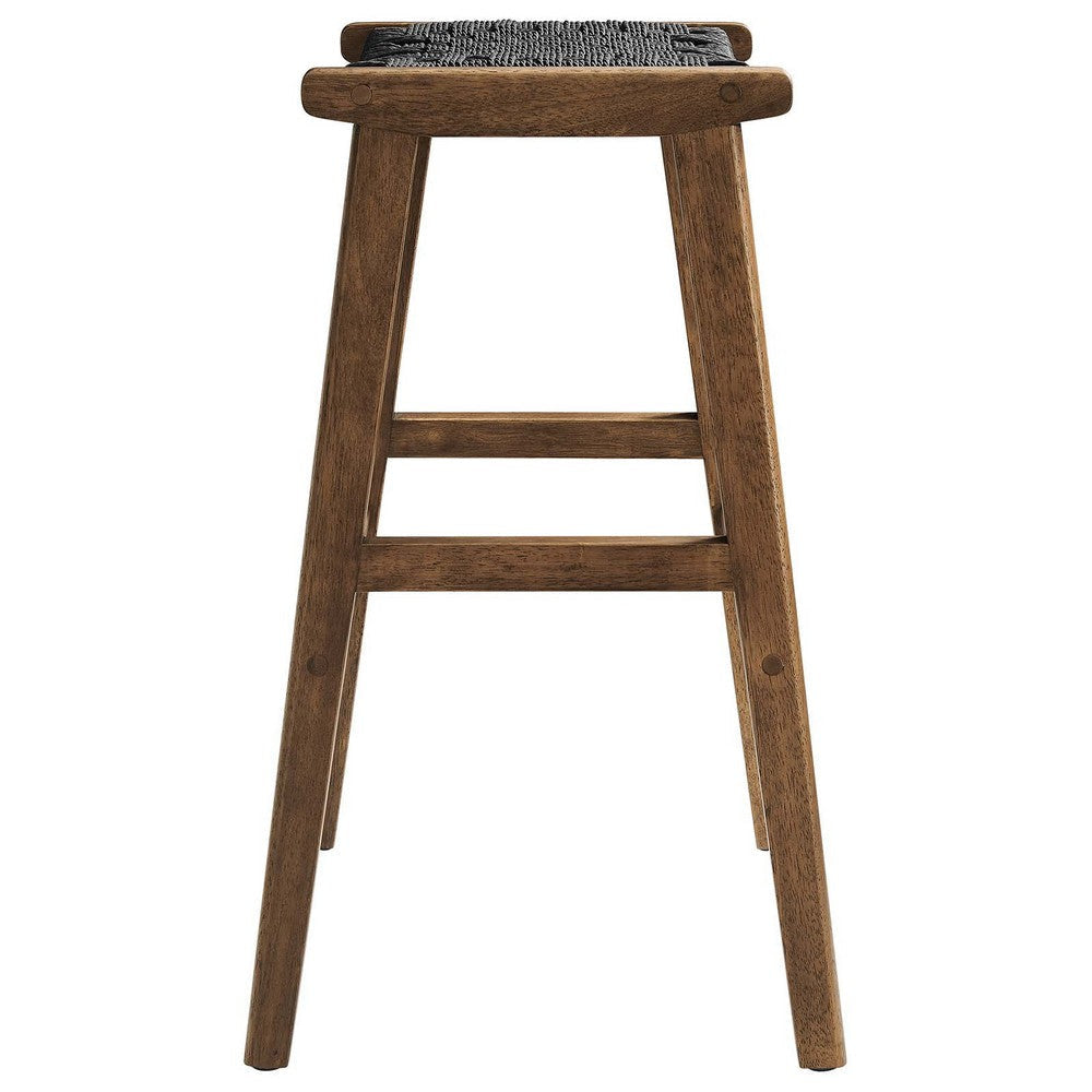 Modway Saoirse Woven Rope Wood Bar Stool - Set of 2 in Walnut Black MDY-EEI-6550-WAL-BLK