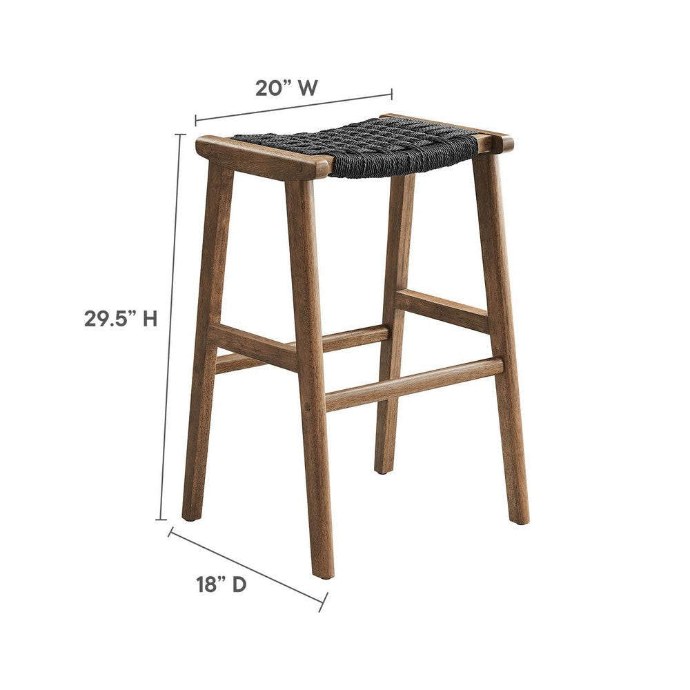 Modway Saoirse Woven Rope Wood Bar Stool - Set of 2 in Walnut Black MDY-EEI-6550-WAL-BLK