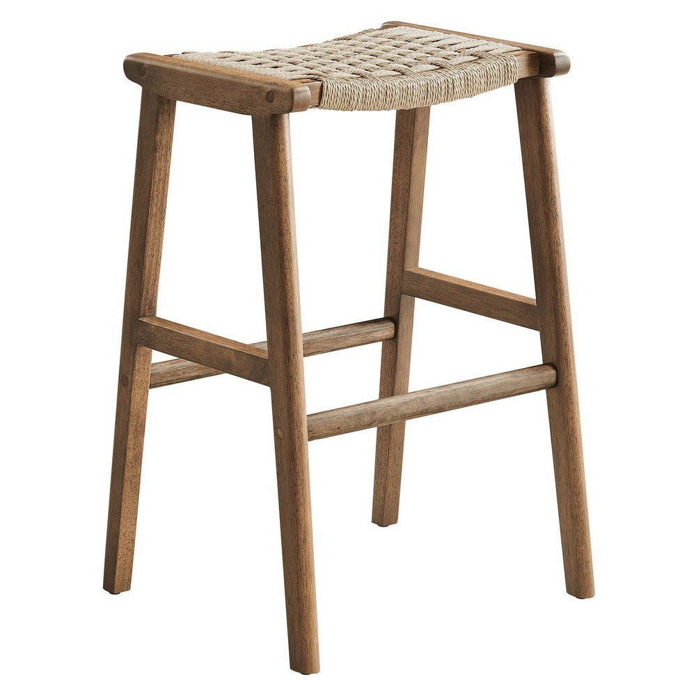 Modway Saoirse Woven Rope Wood Bar Stool - Set of 2 in Walnut Natural MDY-EEI-6550-WAL-NAT