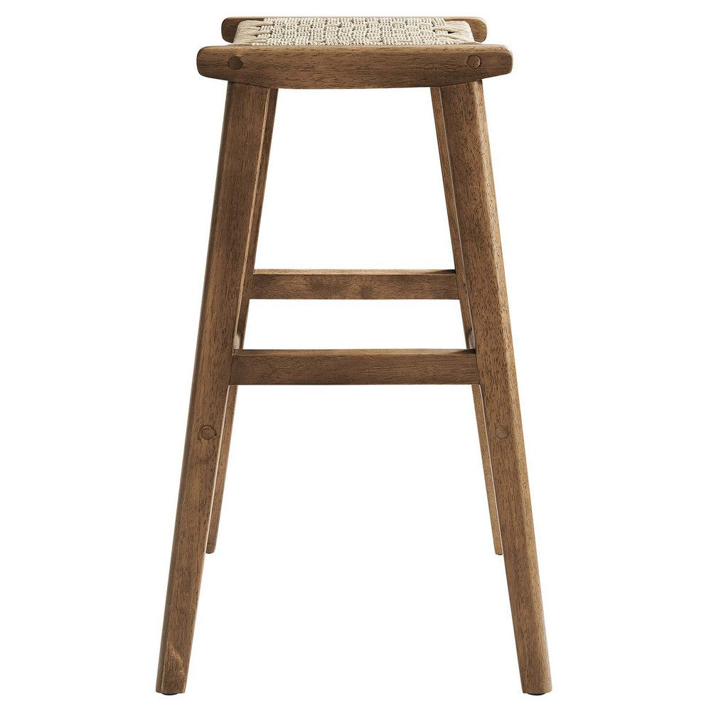 Modway Saoirse Woven Rope Wood Bar Stool - Set of 2 in Walnut Natural MDY-EEI-6550-WAL-NAT