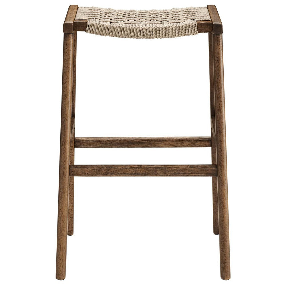 Modway Saoirse Woven Rope Wood Bar Stool - Set of 2 in Walnut Natural MDY-EEI-6550-WAL-NAT