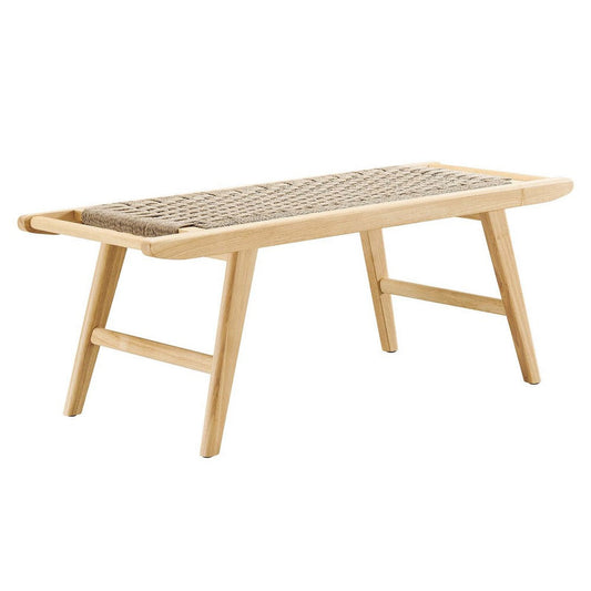 Modway Saoirse 47" Wood Bench-Woven Rope Seating Natural