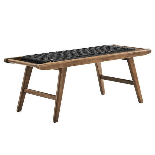 Modway Saoirse 47" Wood Bench-Woven Rope Seating in Walnut Black