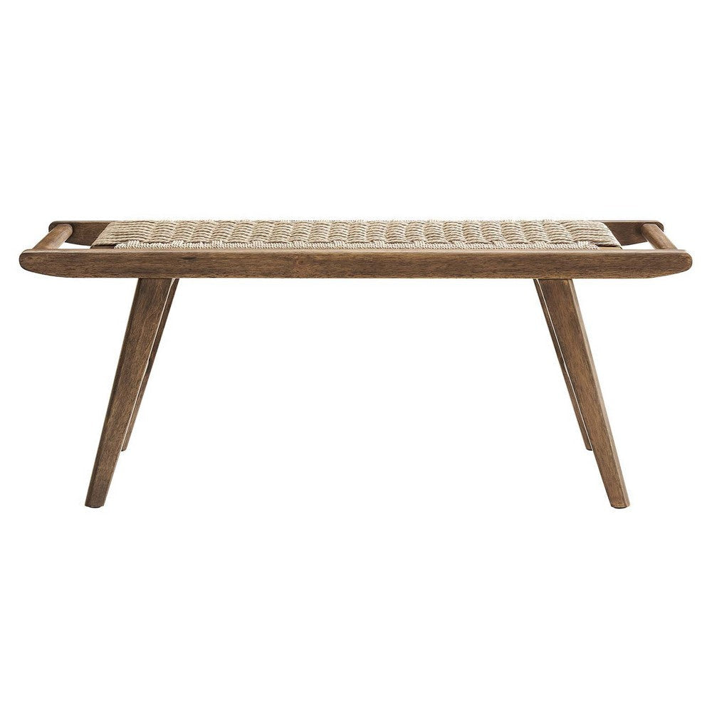 Modway Saoirse 47’’ Wood Bench-Woven Rope Seating in Walnut Natural MDY-EEI-6552-WAL-NAT