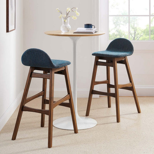 Modway EEI-6553-HEA Juno Wood Bar Stool - Set of 2 Navy Fabric MDY-EEI-6553-HEA