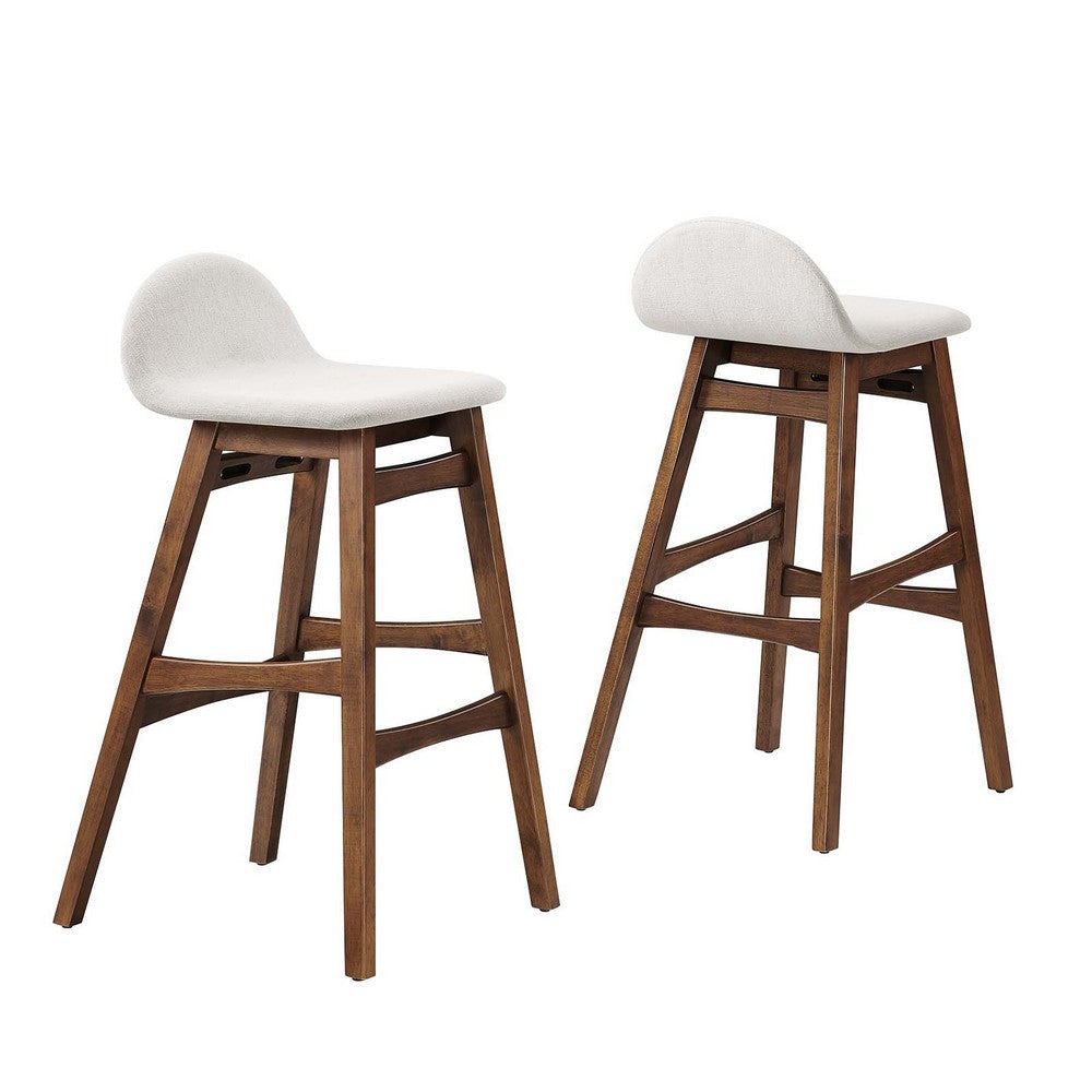 Modway EEI-6553-HEI Juno Wood Bar Stool - Set of 2 Ivory Fabric MDY-EEI-6553-HEI