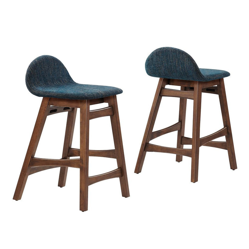 Modway EEI-6555-HEA Juno Wood Counter Stool - Set of 2 Navy Fabric MDY-EEI-6555-HEA