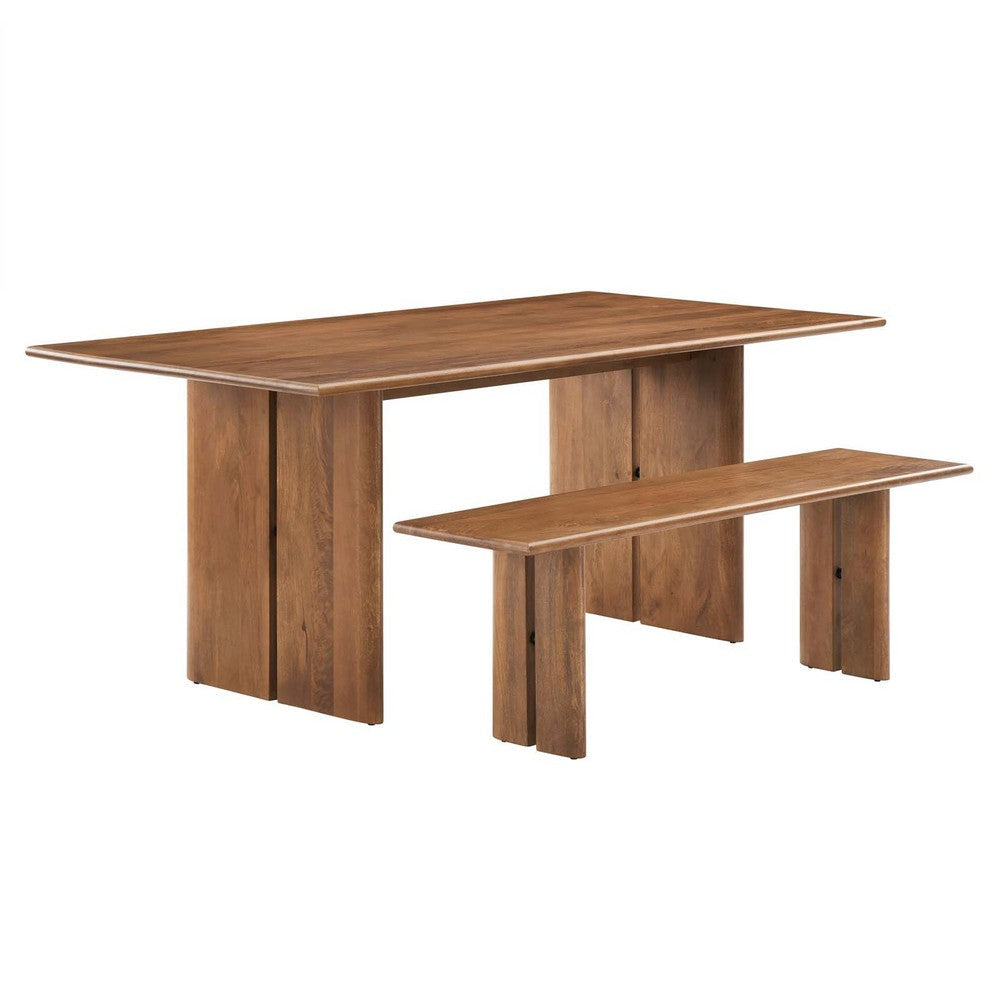 Modway Amistad Solid Wood Modern Farmhouse Rectangular Walnut, 72" Dining Table and Bench Set