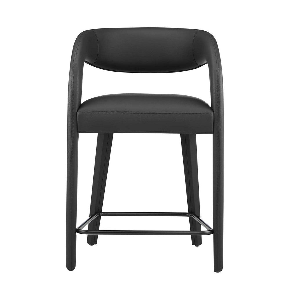 Modway EEI-6564-BLK-BLK Pinnacle Vegan Leather Counter Stool Set of Two Black Black MDY-EEI-6564-BLK-BLK