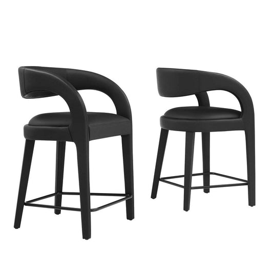 Modway EEI-6564-BLK-BLK Pinnacle Vegan Leather Counter Stool Set of Two, Black Black