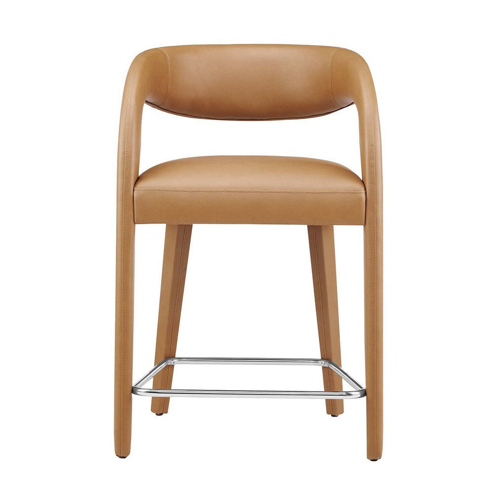 Modway EEI-6564-TAN-SLV Pinnacle Vegan Leather Counter Stool Set of Two Tan Silver MDY-EEI-6564-TAN-SLV