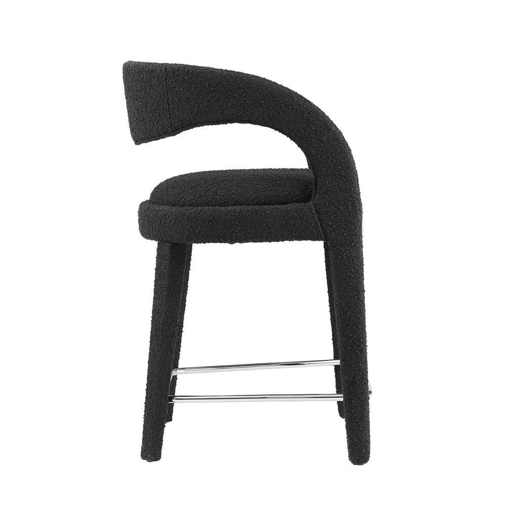 Modway EEI-6565-BLK-SLV Pinnacle Boucle Upholstered Counter Stool Set of Two Black Silver MDY-EEI-6565-BLK-SLV