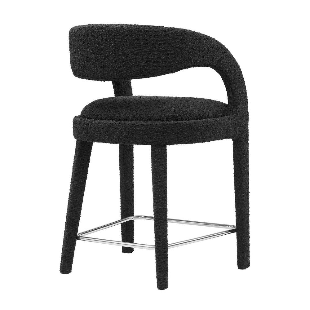 Modway EEI-6565-BLK-SLV Pinnacle Boucle Upholstered Counter Stool Set of Two Black Silver MDY-EEI-6565-BLK-SLV