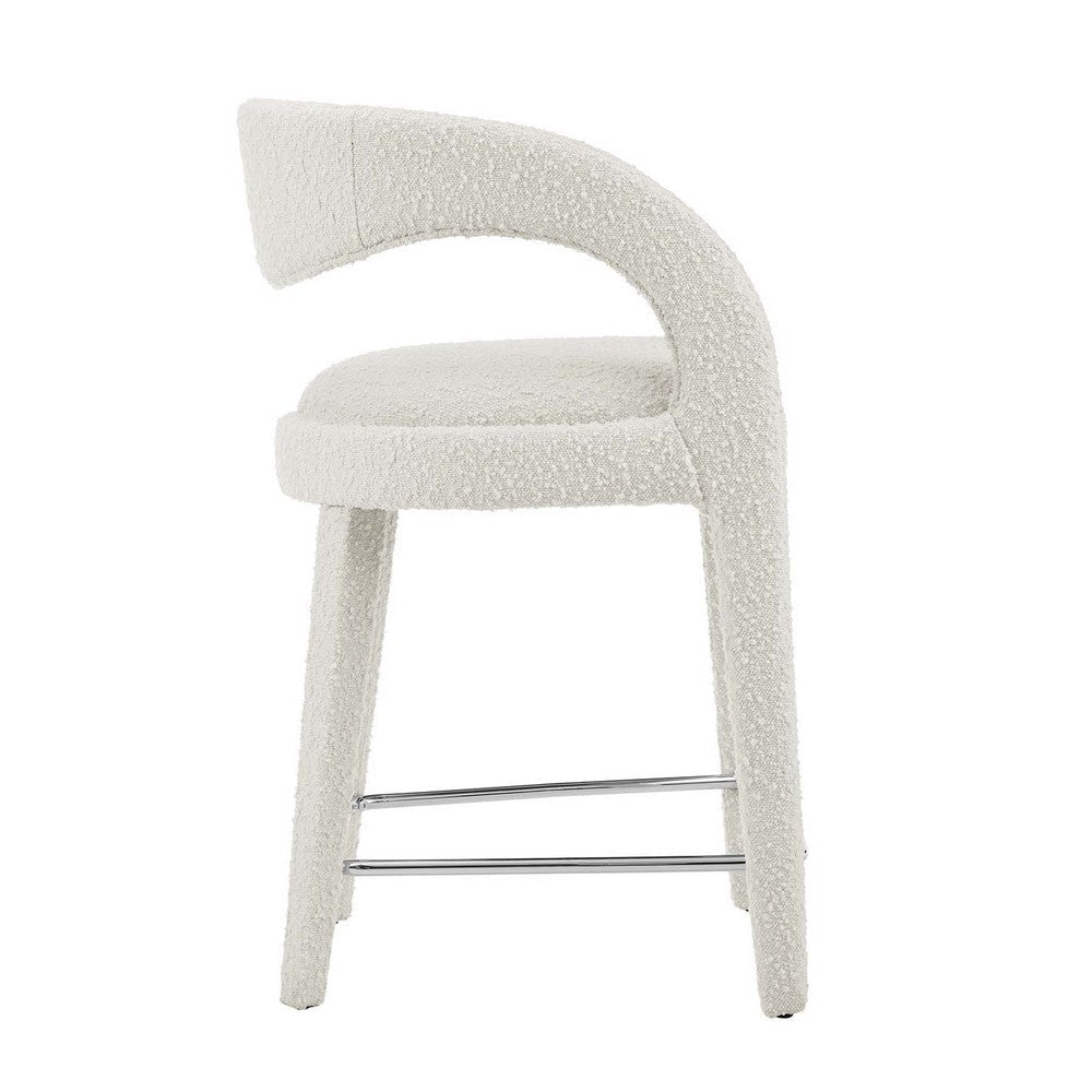 Modway EEI-6565-IVO-SLV Pinnacle Boucle Upholstered Counter Stool Set of Two Ivory Silver MDY-EEI-6565-IVO-SLV