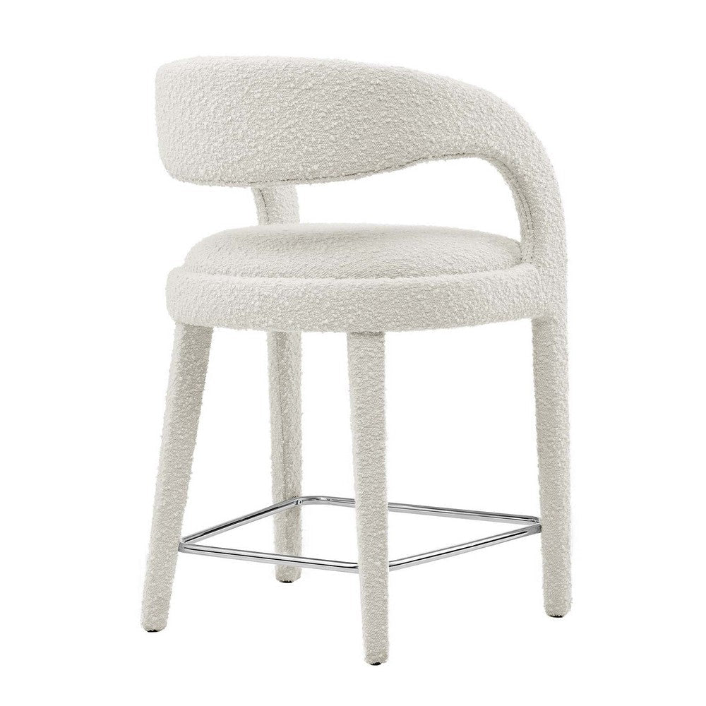 Modway EEI-6565-IVO-SLV Pinnacle Boucle Upholstered Counter Stool Set of Two Ivory Silver MDY-EEI-6565-IVO-SLV