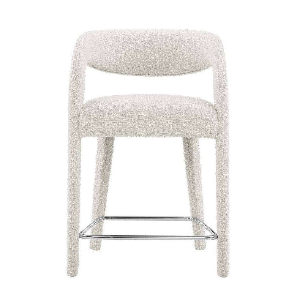 Modway EEI-6565-IVO-SLV Pinnacle Boucle Upholstered Counter Stool Set of Two Ivory Silver MDY-EEI-6565-IVO-SLV