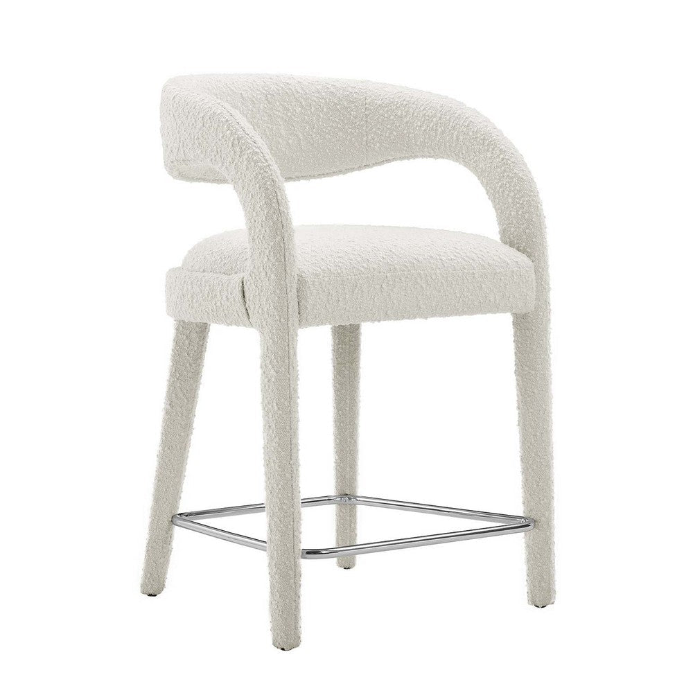 Modway EEI-6565-IVO-SLV Pinnacle Boucle Upholstered Counter Stool Set of Two Ivory Silver MDY-EEI-6565-IVO-SLV