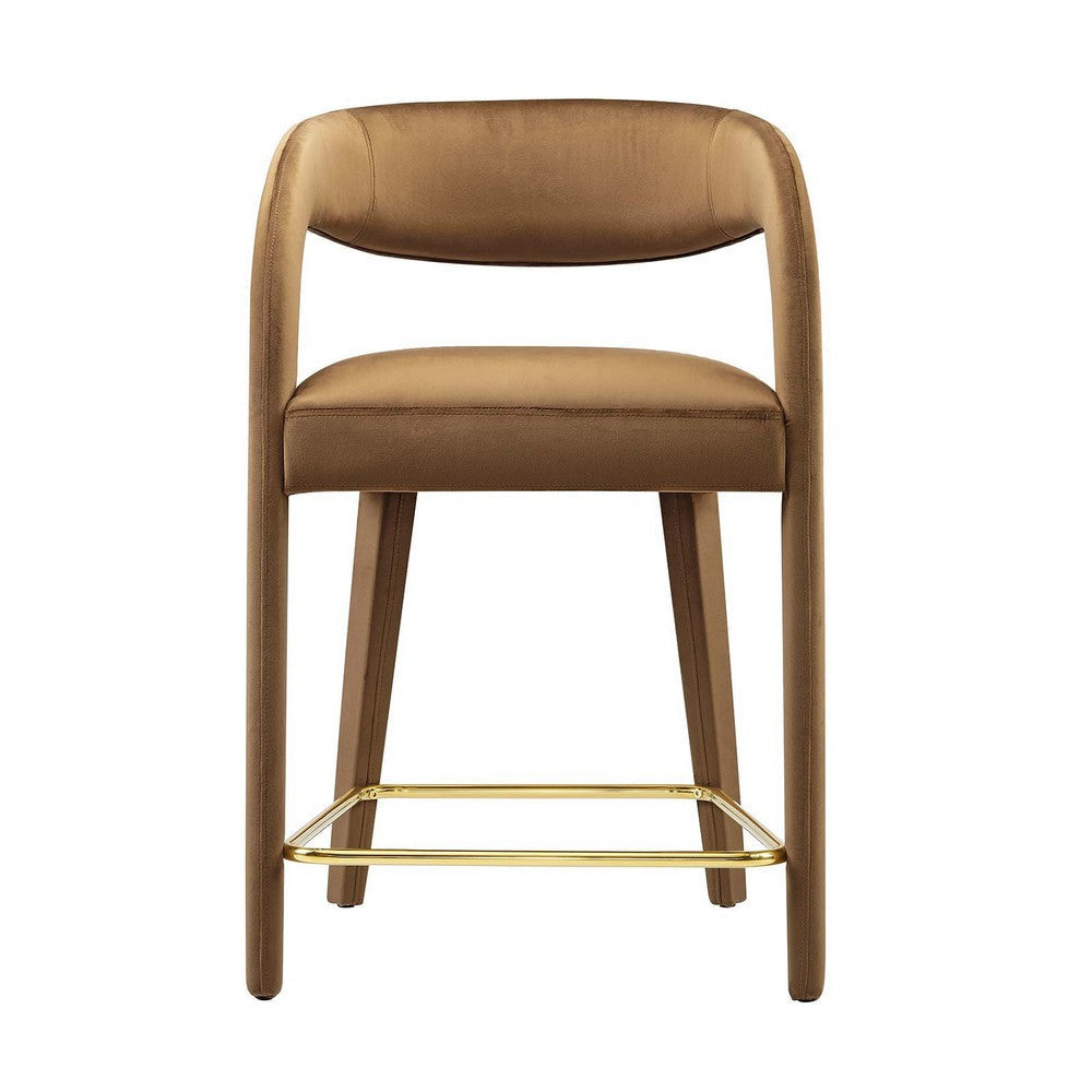 Modway EEI-6566-BRN-GLD Pinnacle Performance Velvet Counter Stool Set of Two Brown Gold MDY-EEI-6566-BRN-GLD