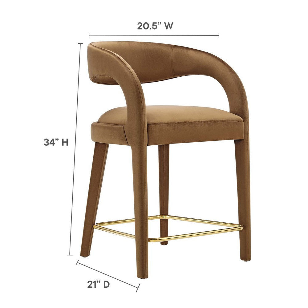 Modway EEI-6566-BRN-GLD Pinnacle Performance Velvet Counter Stool Set of Two Brown Gold MDY-EEI-6566-BRN-GLD