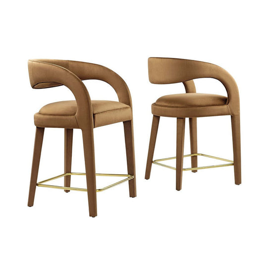 Modway EEI-6566-BRN-GLD Pinnacle Performance Velvet Counter Stool Set of Two, Brown Gold