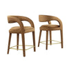 Modway EEI-6566-BRN-GLD Pinnacle Performance Velvet Counter Stool Set of Two, Brown Gold