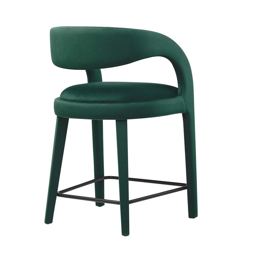 Modway EEI-6566-GRN-BLK Pinnacle Performance Velvet Counter Stool Set of Two Green Black MDY-EEI-6566-GRN-BLK