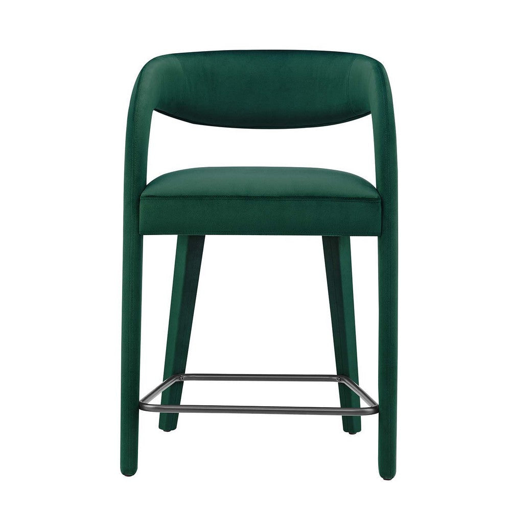 Modway EEI-6566-GRN-BLK Pinnacle Performance Velvet Counter Stool Set of Two Green Black MDY-EEI-6566-GRN-BLK