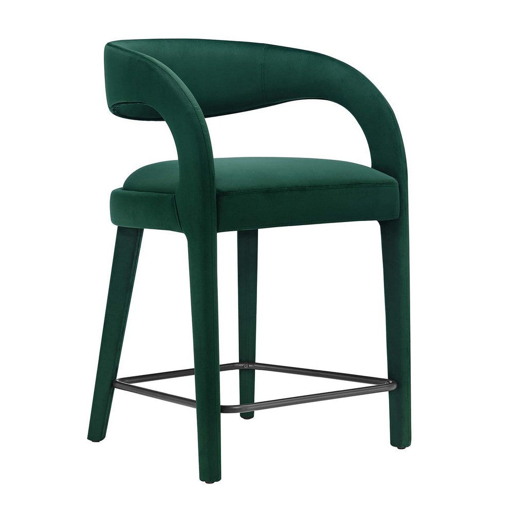 Modway EEI-6566-GRN-BLK Pinnacle Performance Velvet Counter Stool Set of Two Green Black MDY-EEI-6566-GRN-BLK