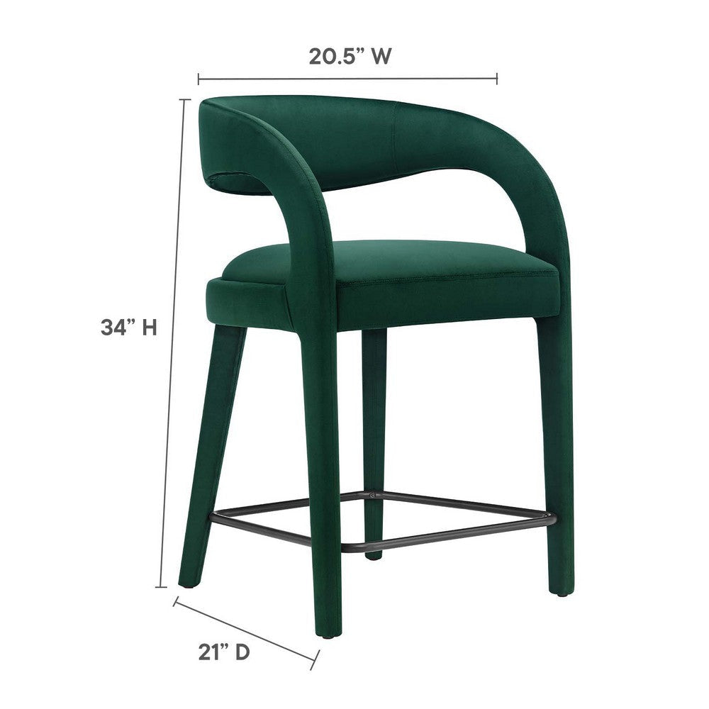 Modway EEI-6566-GRN-BLK Pinnacle Performance Velvet Counter Stool Set of Two Green Black MDY-EEI-6566-GRN-BLK