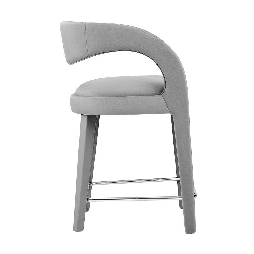 Modway EEI-6566-GRY-SLV Pinnacle Performance Velvet Counter Stool Set of Two Gray Silver MDY-EEI-6566-GRY-SLV